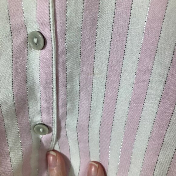 Womens Victoria's Secret Long Sleeve Button Top Pink White Silver Stripe S - Picture 8 of 8